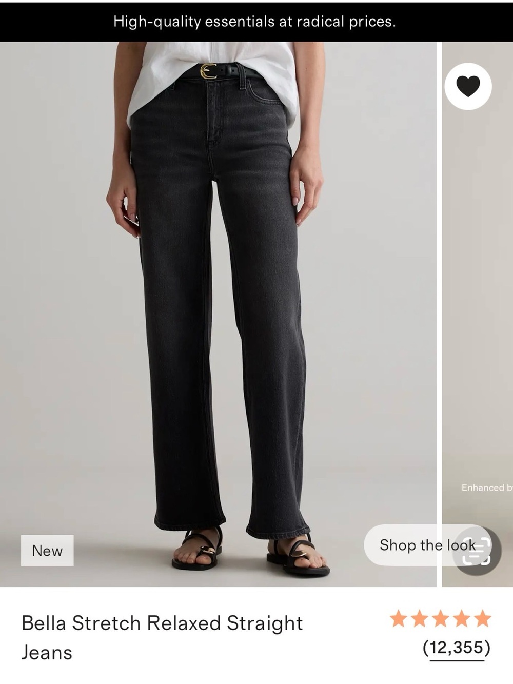 Quince Black Bella Stretch Relaxed Straight Jeans